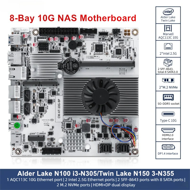 8ベイ10G NASマザーボード Intel i3-N300 - Nas Motherboard 8 Sata Mini Itx のレビューと価格